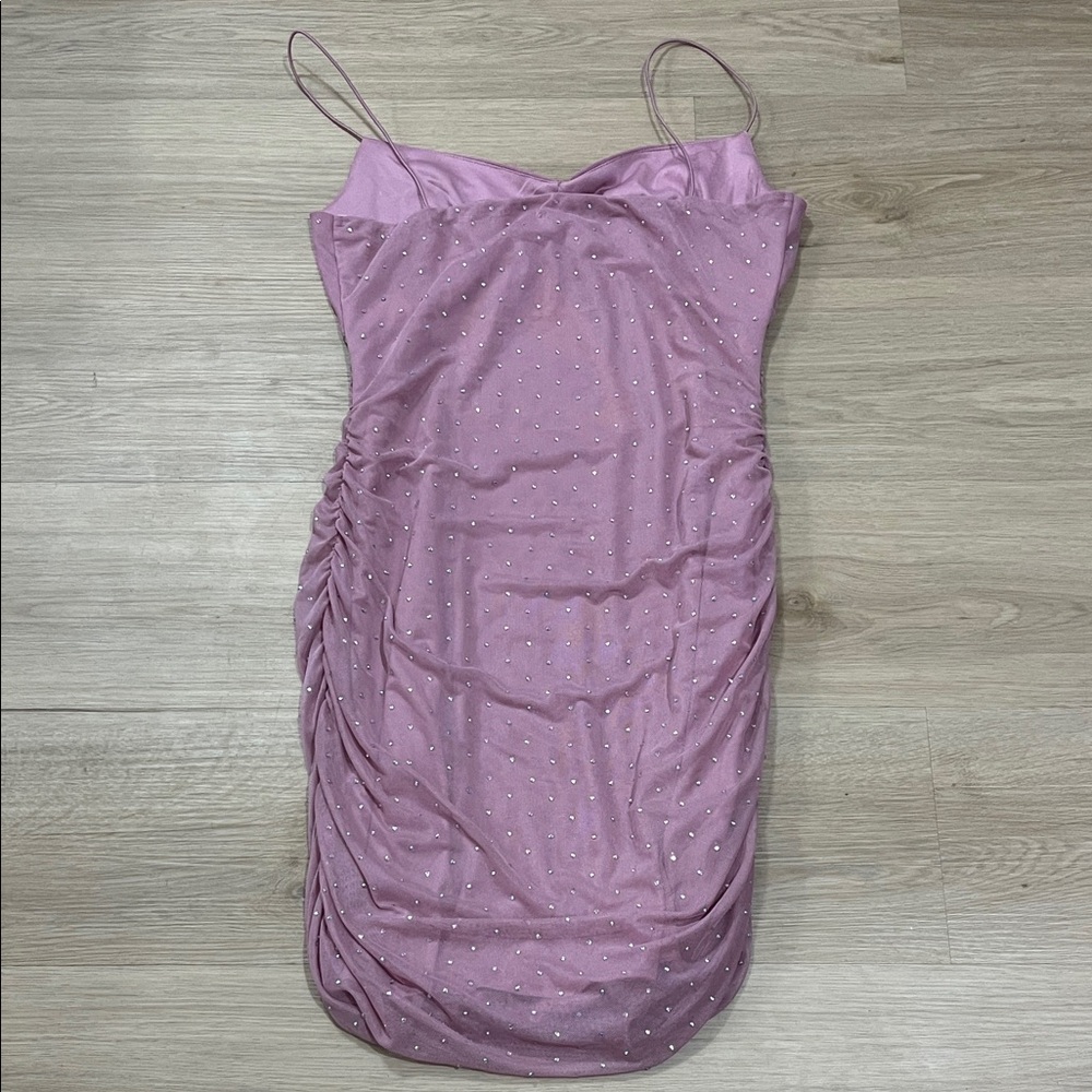 Chic Pink Ruched Mini Dress - Picture 5 of 5